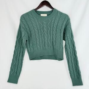 No Comment Green Cropped Knit Sweater Womens Medium Long Sleeve Textured